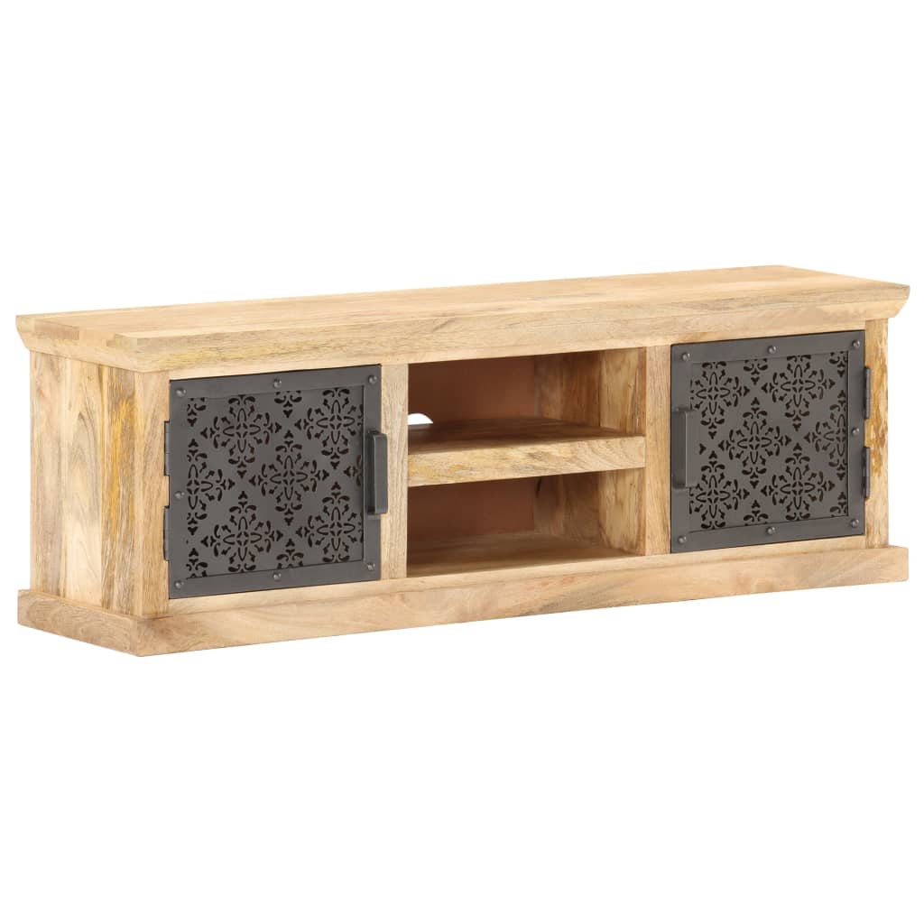 Tv-Bänk Med Ståldörrar 120X30X40 Cm Massivt Mangoträ