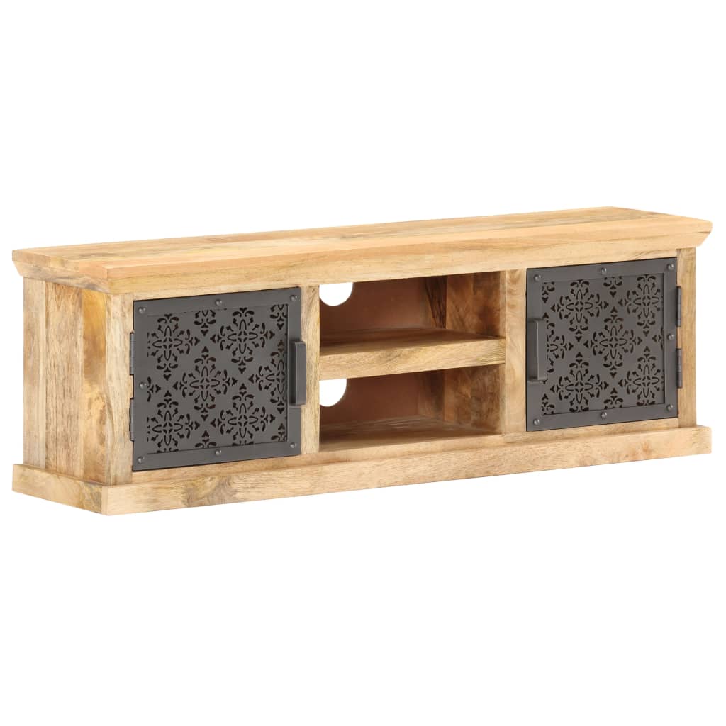 Tv-Bänk Med Ståldörrar 120X30X40 Cm Massivt Mangoträ