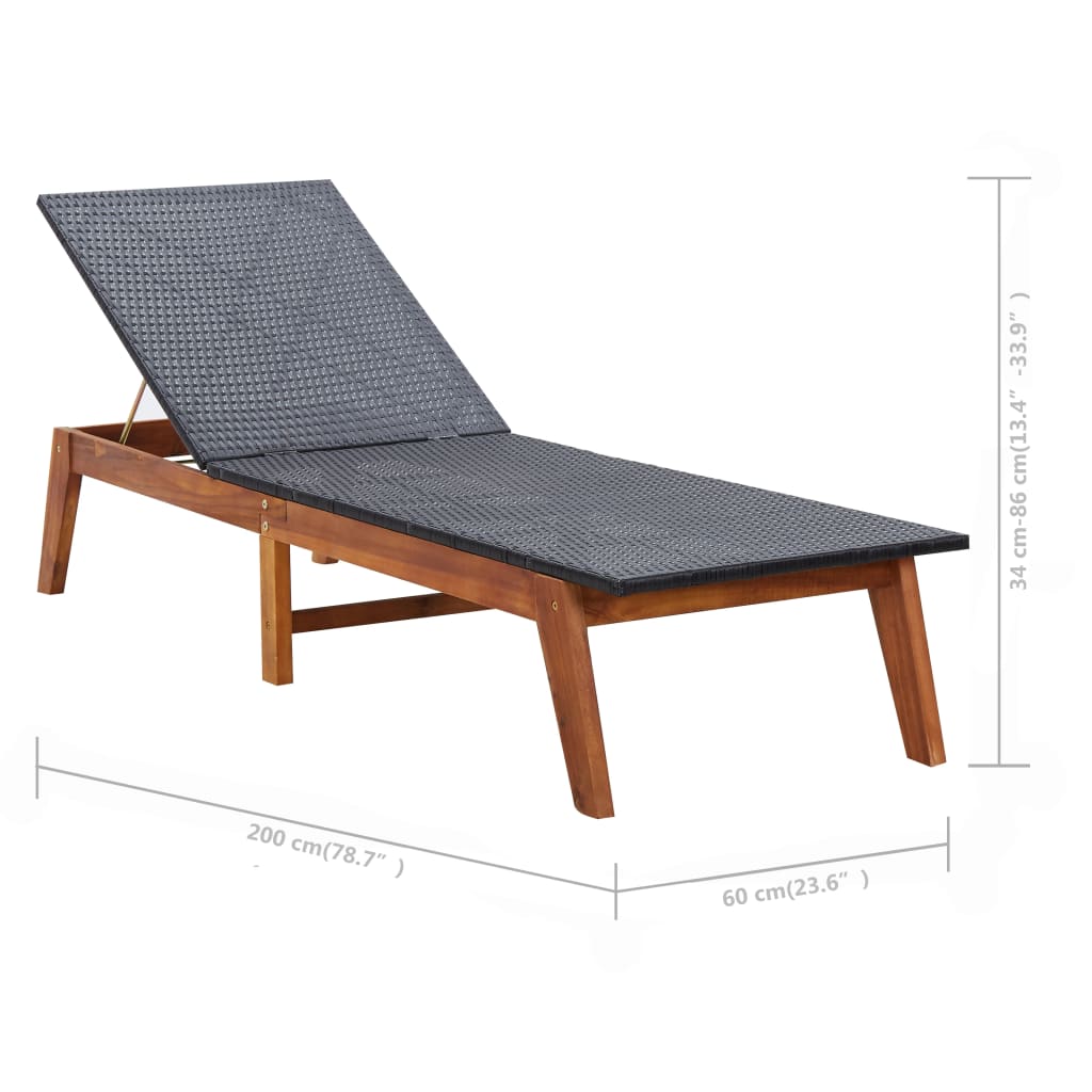 Solsängar 2 St Med Bord Konstrotting Och Massivt Akaciaträ