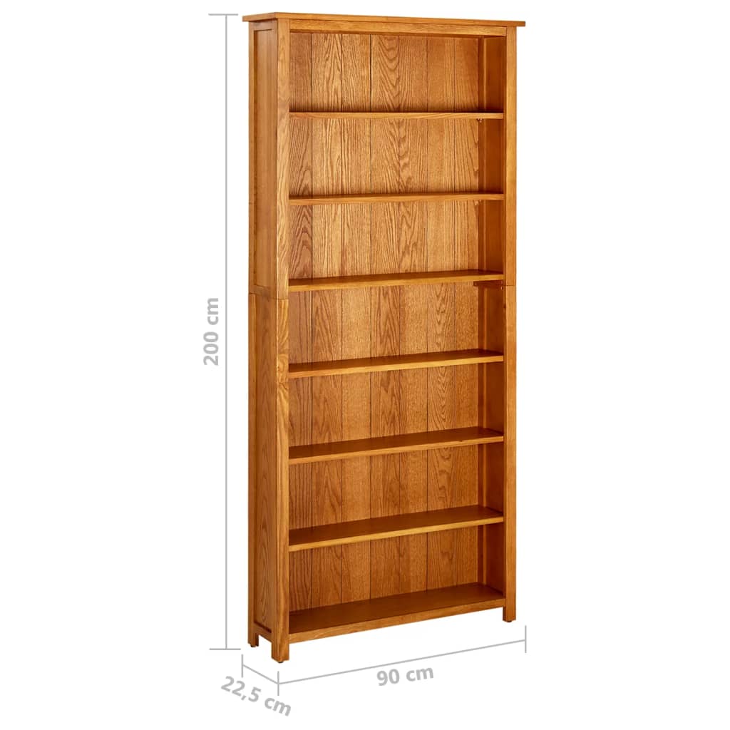 Bokhylla 7 Hyllor 90X22,5X200 Cm Massiv Ek