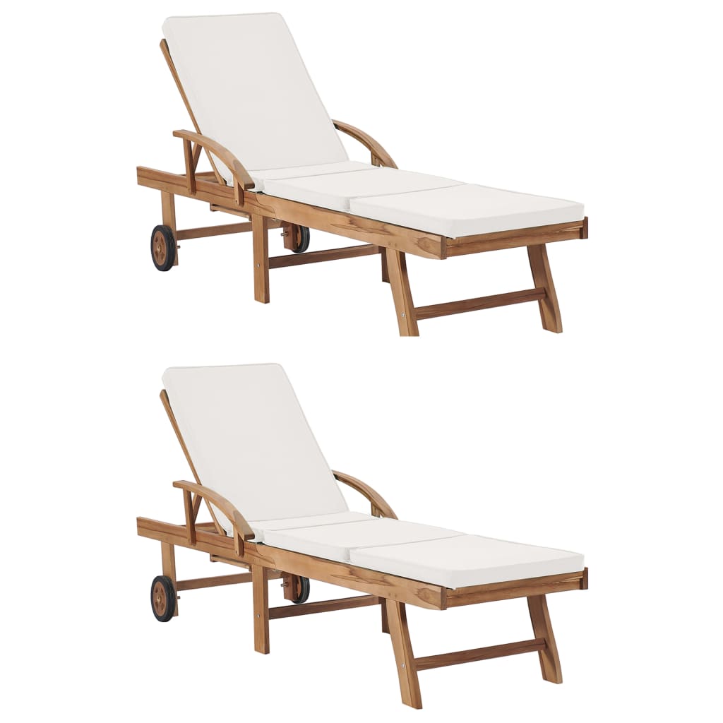 Solsäng Med Dyna Massiv Teak Gräddvit