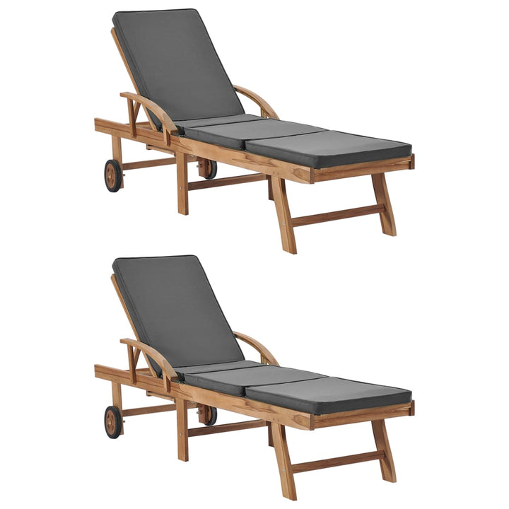 Solsäng Med Dyna Massiv Teak Gräddvit