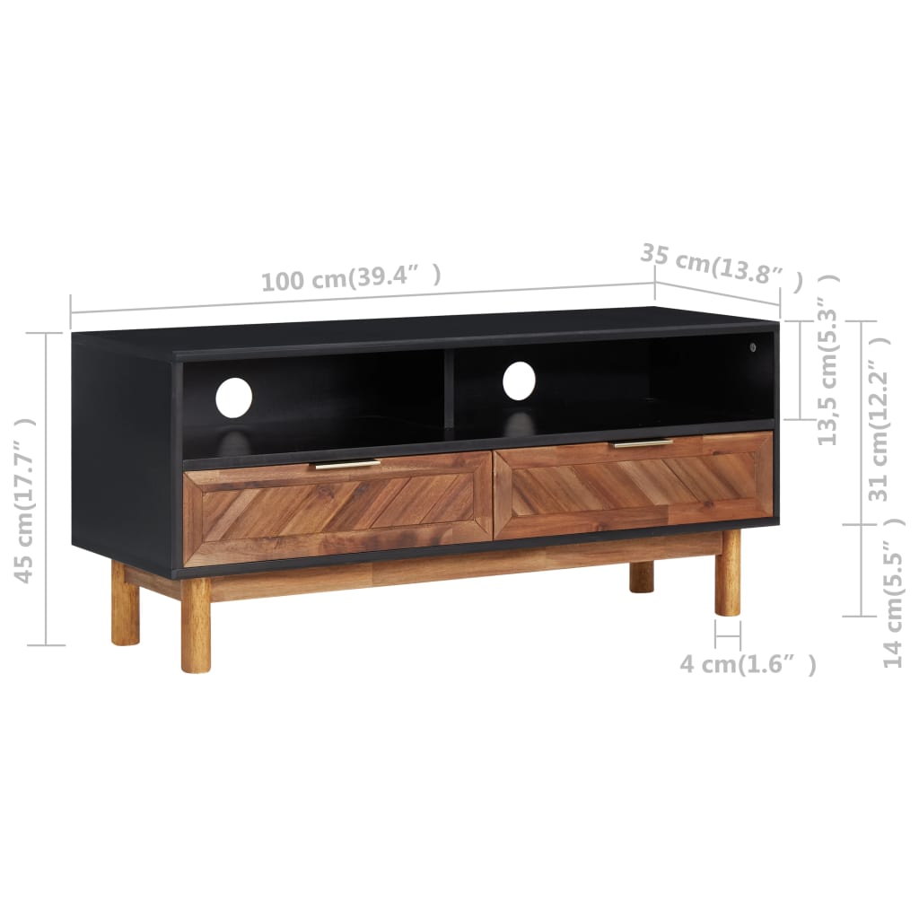 Tv-Bänk 100X35X45 Cm Massivt Akaciaträ Och Mdf