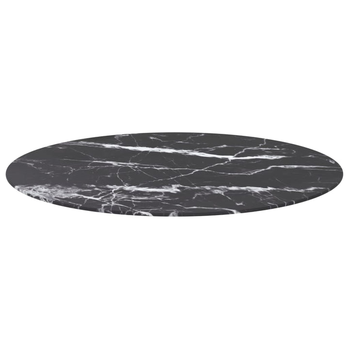 Bordsskiva Svart Ø90X1 Cm Härdat Glas Med Marmortextur