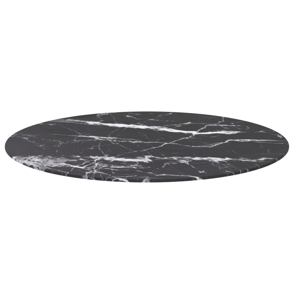 Bordsskiva Svart Ø90X1 Cm Härdat Glas Med Marmortextur