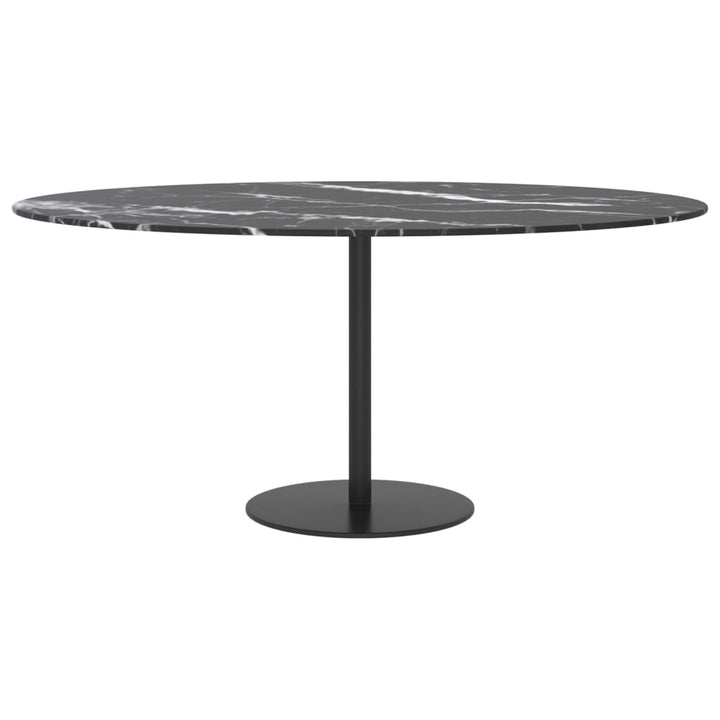Bordsskiva Svart Ø90X1 Cm Härdat Glas Med Marmortextur