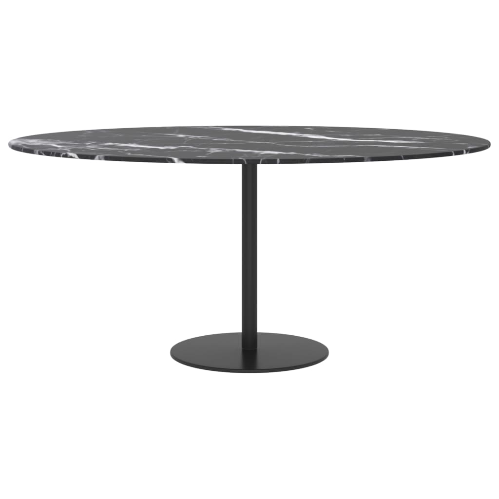 Bordsskiva Svart Ø90X1 Cm Härdat Glas Med Marmortextur