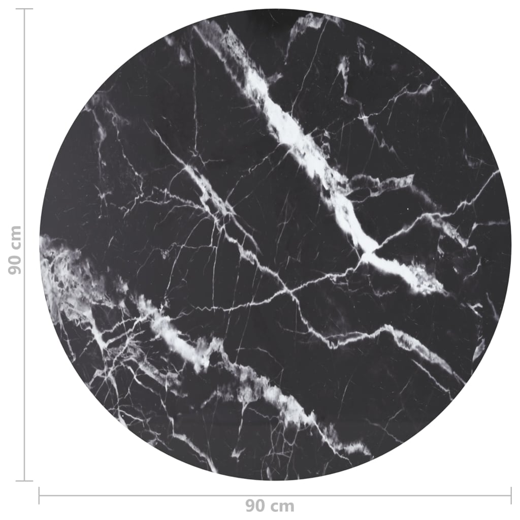 Bordsskiva Svart Ø90X1 Cm Härdat Glas Med Marmortextur