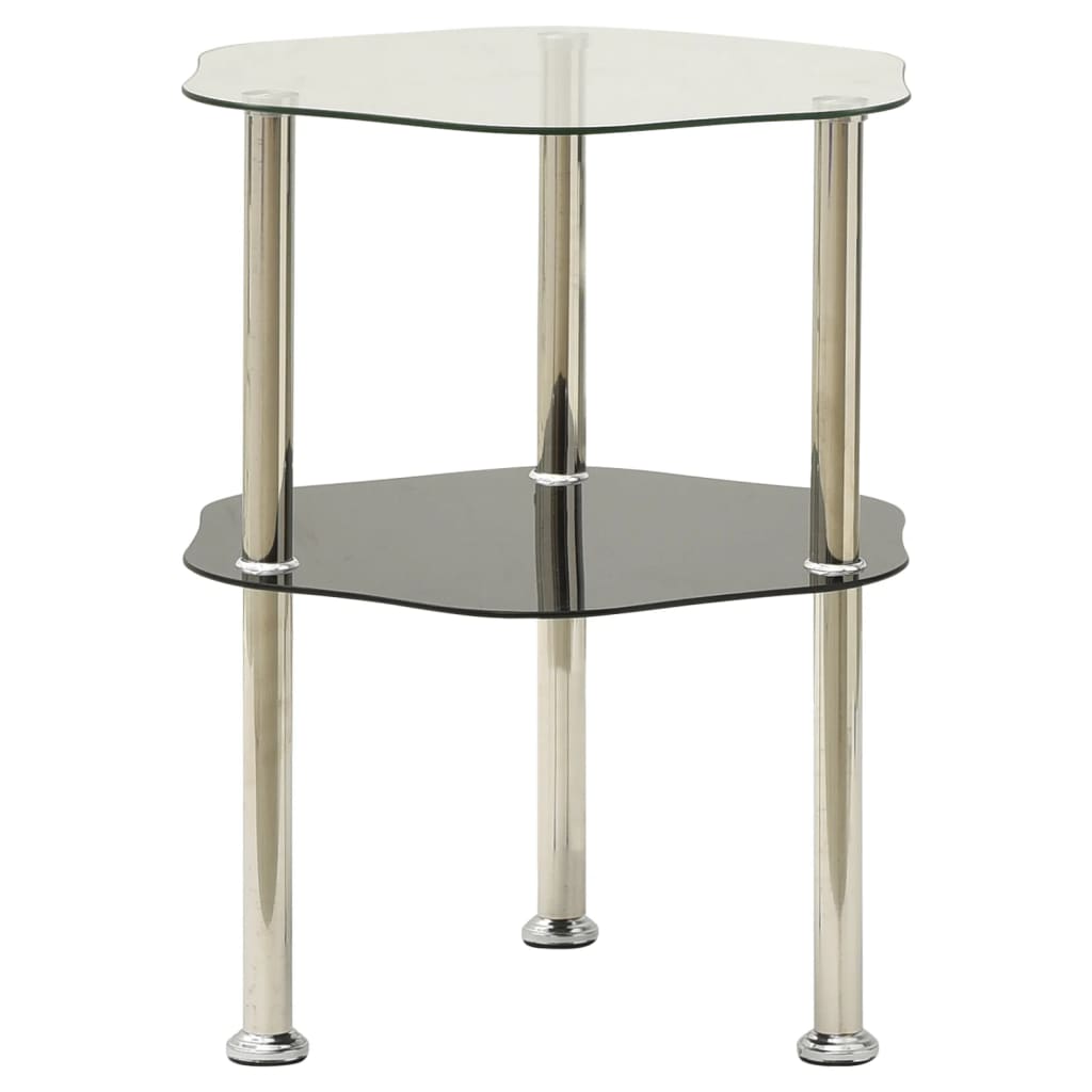 Sidobord Med 2 Hyllor Transparent/Svart 38X38X50 Cm Härdat Glas
