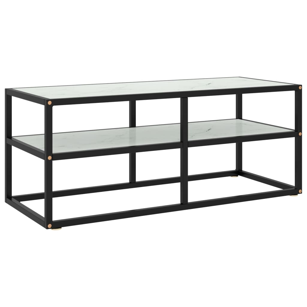 Tv-Bänk Svart Med Svart Marmor Glas 120X40X40 Cm