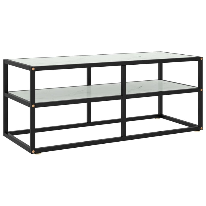 Tv-Bänk Svart Med Svart Marmor Glas 120X40X40 Cm