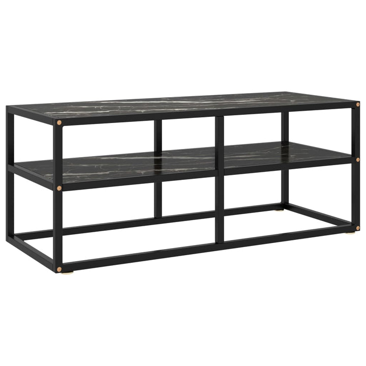 Tv-Bänk Svart Med Svart Marmor Glas 120X40X40 Cm