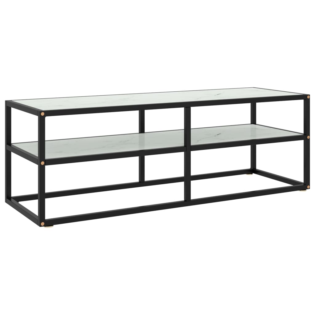 Tv-Bänk Svart Med Svart Marmor Glas 120X40X40 Cm
