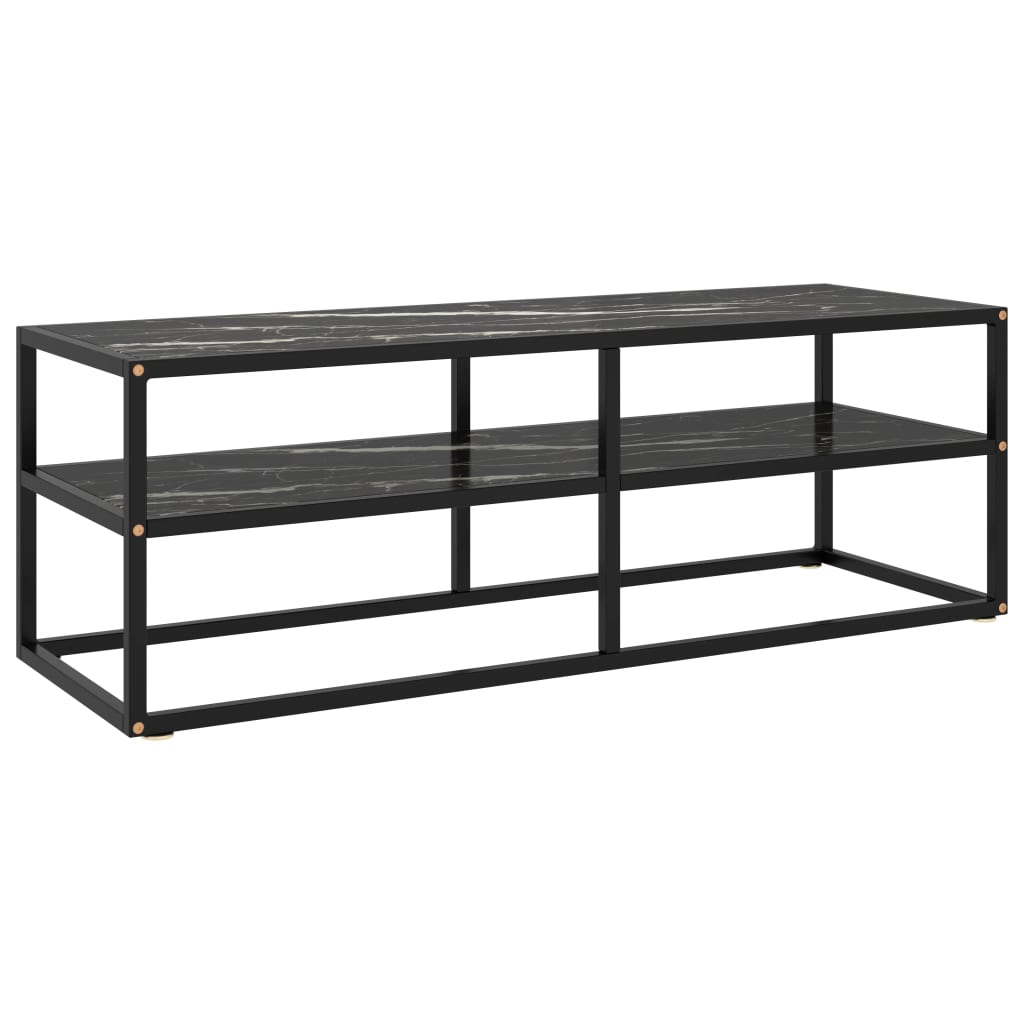 Tv-Bänk Svart Med Svart Marmor Glas 120X40X40 Cm