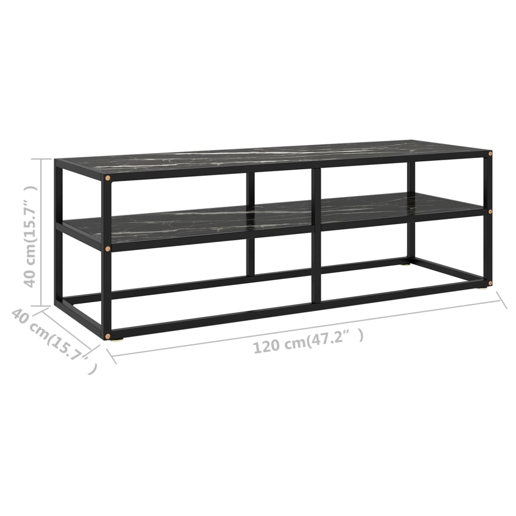 Tv-Bänk Svart Med Svart Marmor Glas 120X40X40 Cm