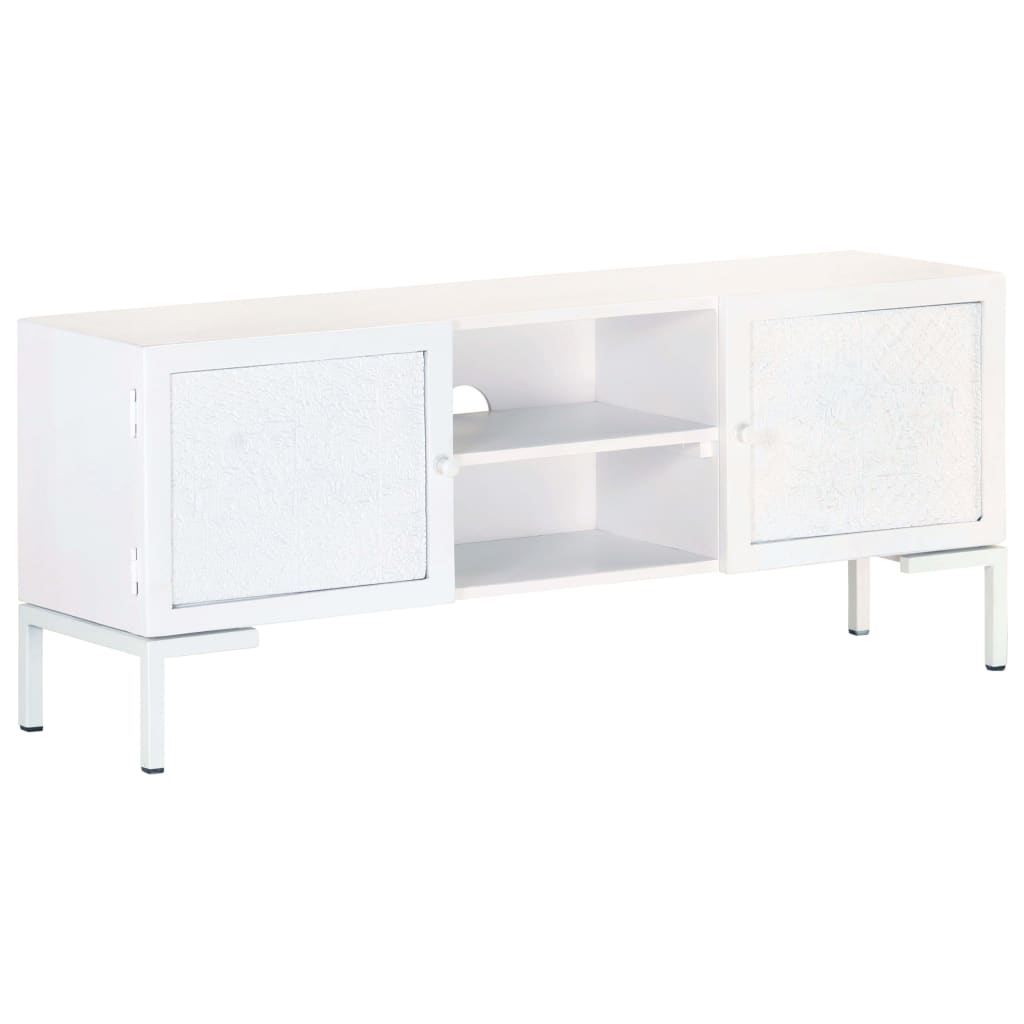 Tv-Bänk Vit 115X30X46 Cm Massivt Grovt Mangoträ