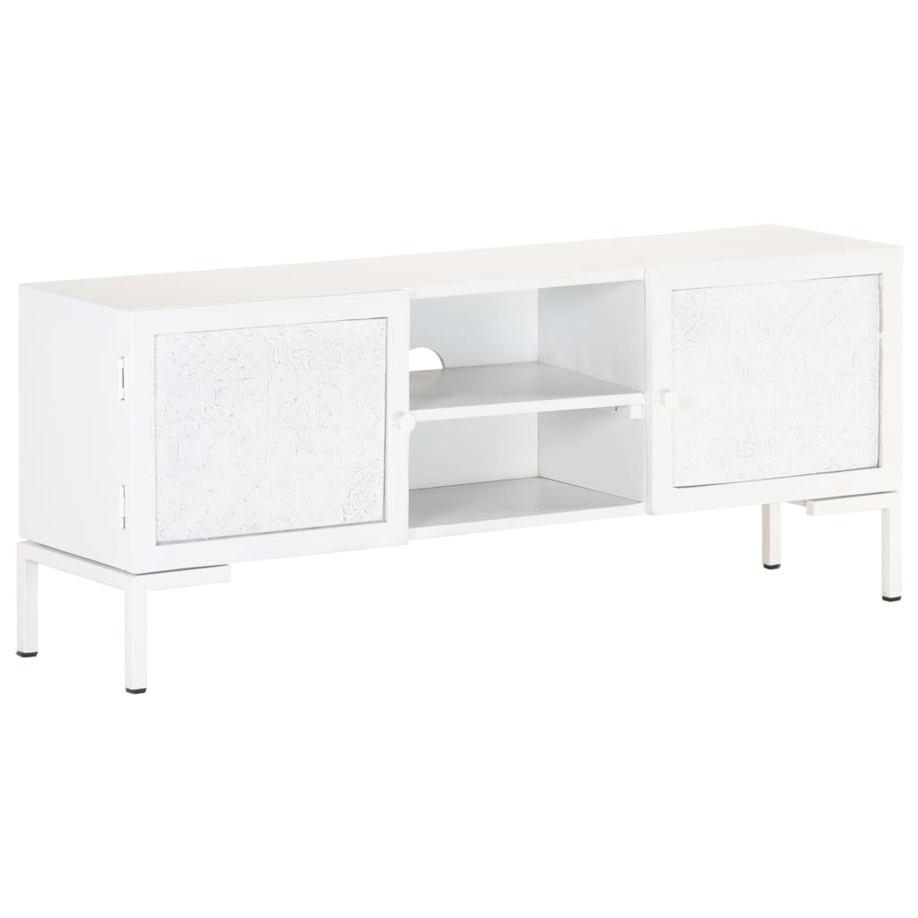Tv-Bänk Vit 115X30X46 Cm Massivt Grovt Mangoträ