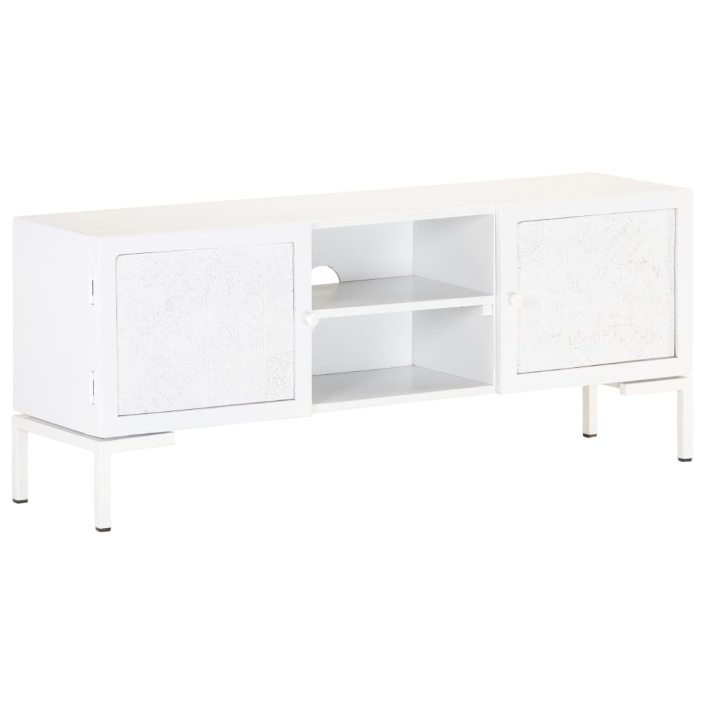 Tv-Bänk Vit 115X30X46 Cm Massivt Grovt Mangoträ