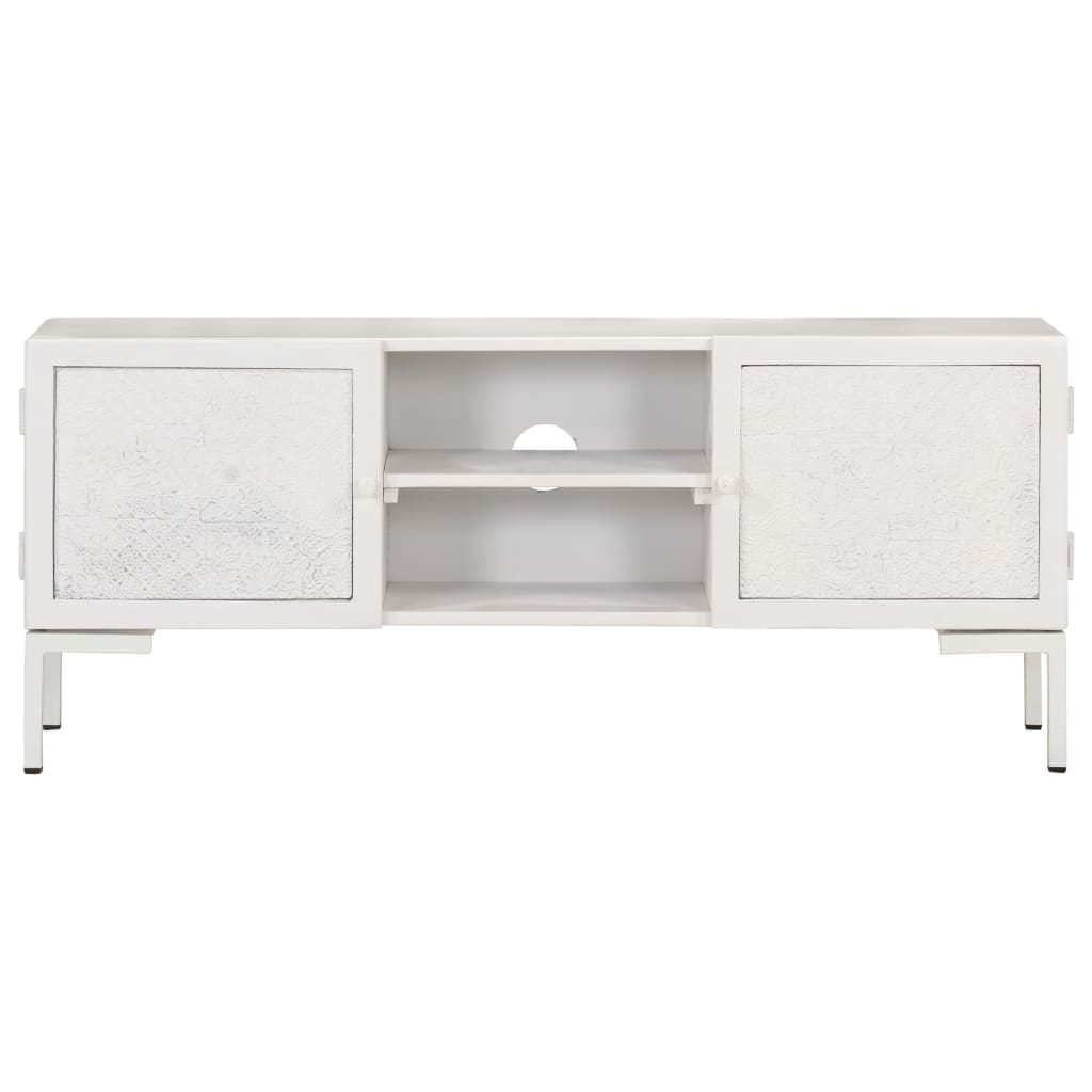 Tv-Bänk Vit 115X30X46 Cm Massivt Grovt Mangoträ