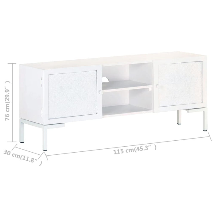 Tv-Bänk Vit 115X30X46 Cm Massivt Grovt Mangoträ