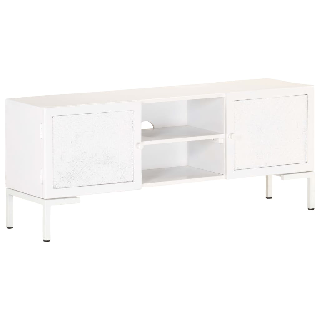 Tv-Bänk Vit 115X30X46 Cm Massivt Grovt Mangoträ