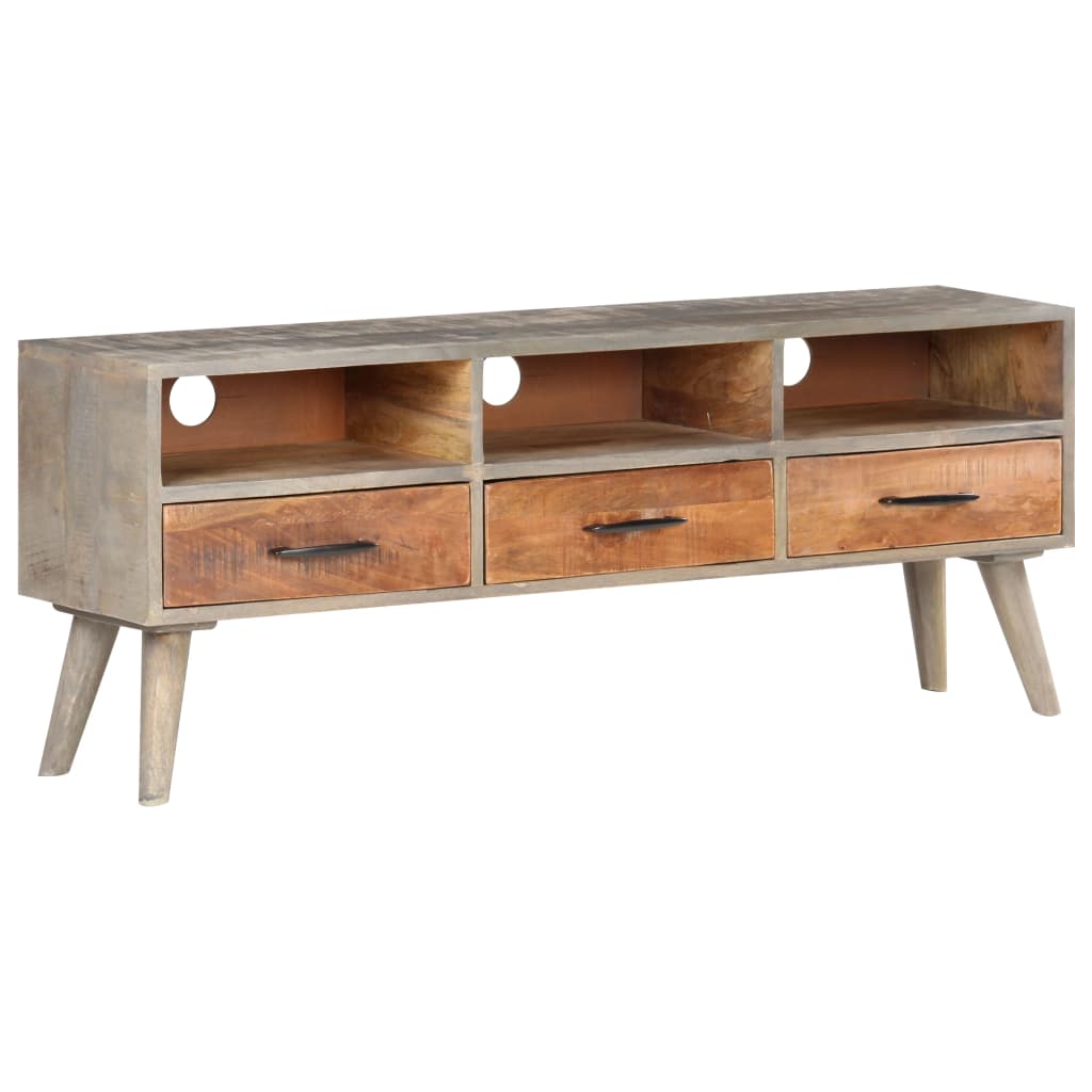 Tv-Bänk Grå 130X35X51 Cm Massivt Grovt Mangoträ