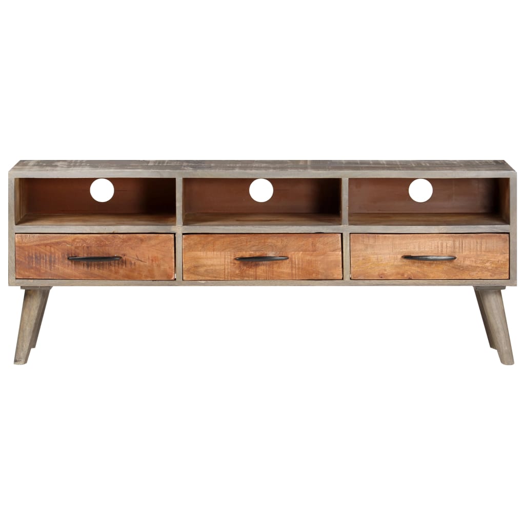 Tv-Bänk Grå 130X35X51 Cm Massivt Grovt Mangoträ