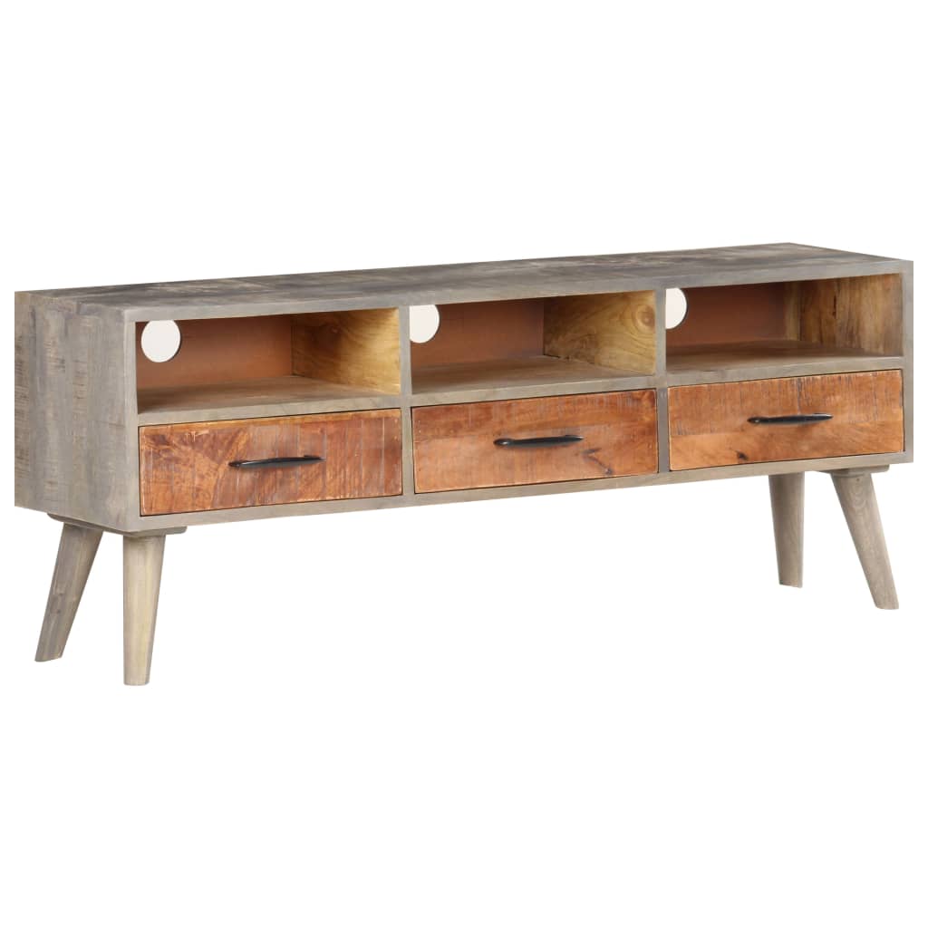 Tv-Bänk Grå 130X35X51 Cm Massivt Grovt Mangoträ