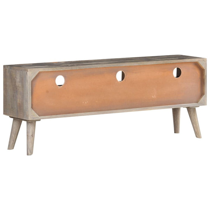 Tv-Bänk Grå 130X35X51 Cm Massivt Grovt Mangoträ