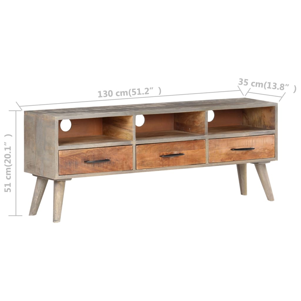 Tv-Bänk Grå 130X35X51 Cm Massivt Grovt Mangoträ