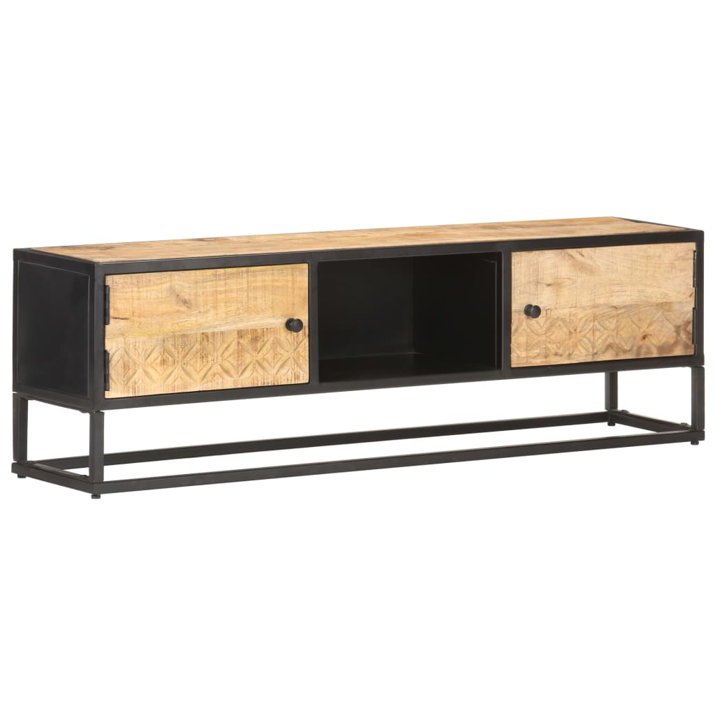 Tv-Bänk Med Snidad Dörr 130X30X40 Cm Grovt Mangoträ