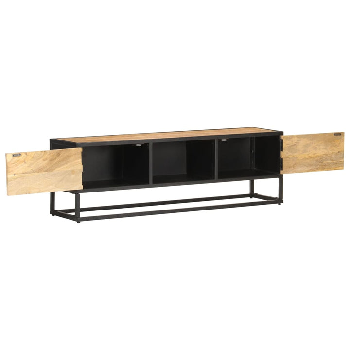 Tv-Bänk Med Snidad Dörr 130X30X40 Cm Grovt Mangoträ