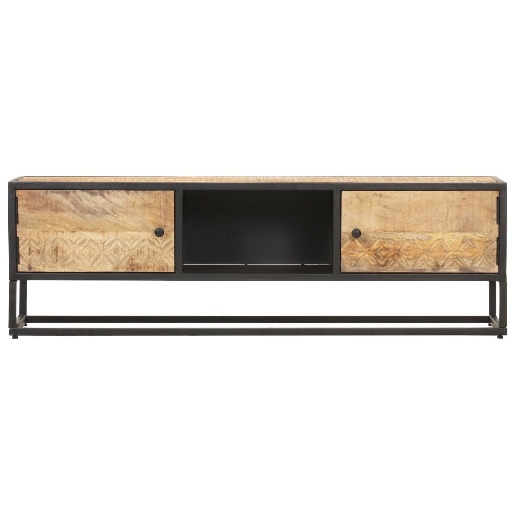 Tv-Bänk Med Snidad Dörr 130X30X40 Cm Grovt Mangoträ