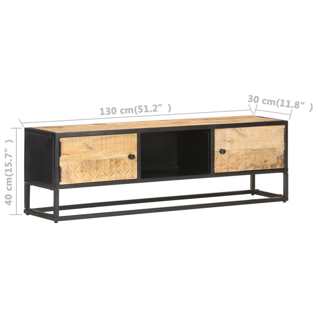 Tv-Bänk Med Snidad Dörr 130X30X40 Cm Grovt Mangoträ