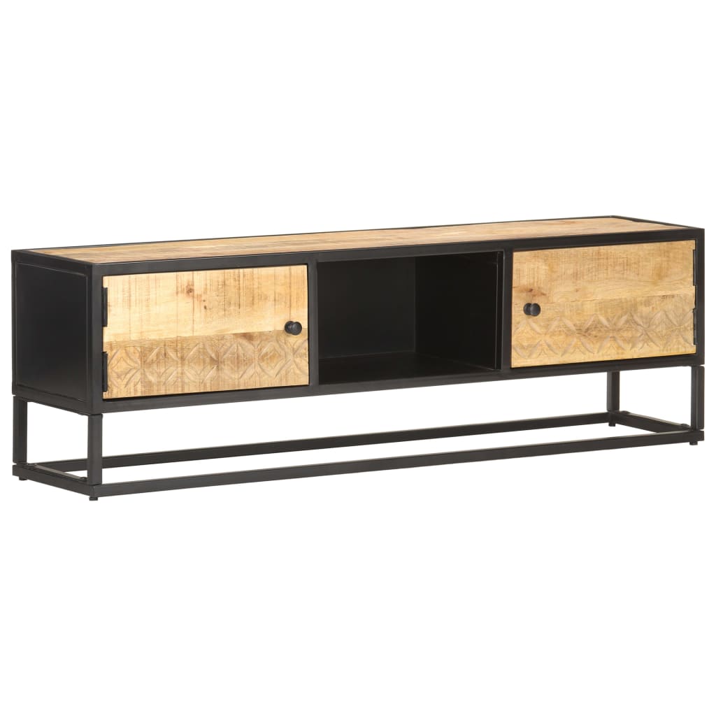 Tv-Bänk Med Snidad Dörr 130X30X40 Cm Grovt Mangoträ