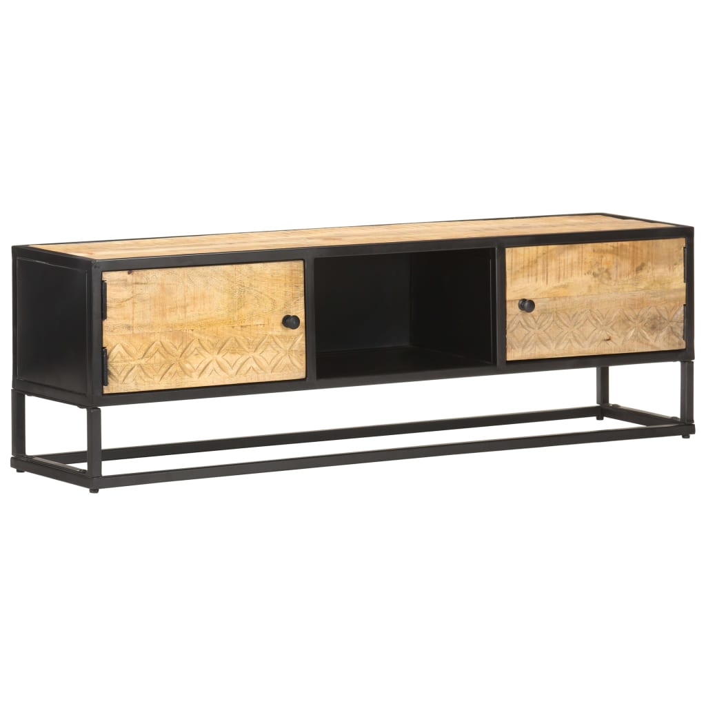 Tv-Bänk Med Snidad Dörr 130X30X40 Cm Grovt Mangoträ