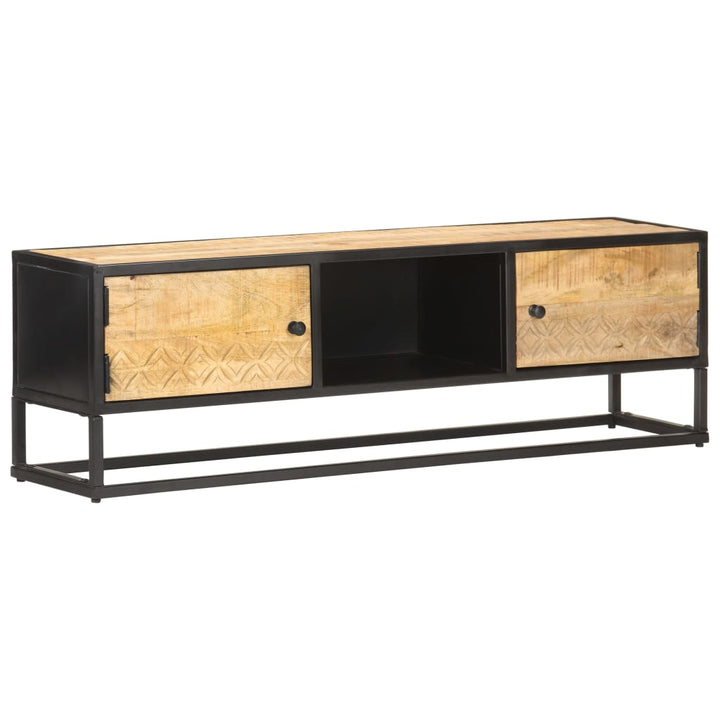 Tv-Bänk Med Snidad Dörr 130X30X40 Cm Grovt Mangoträ