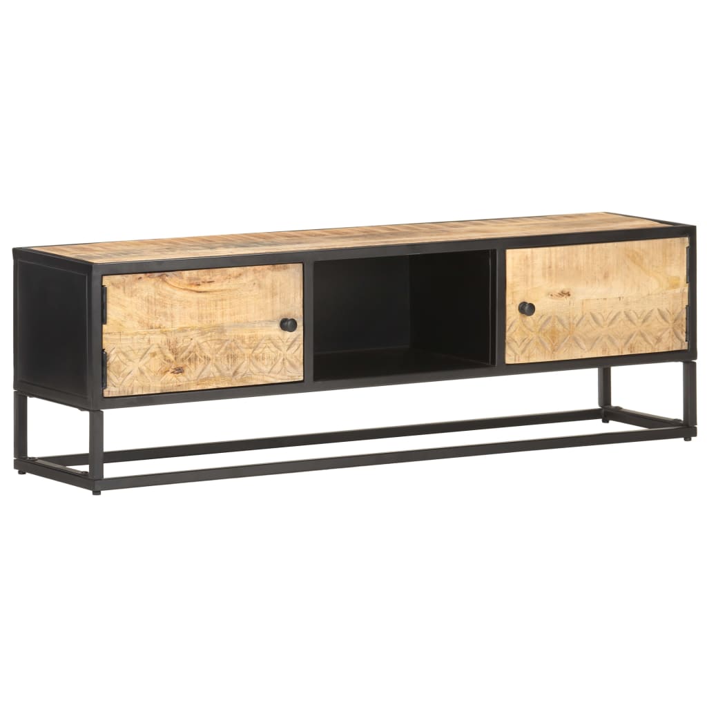 Tv-Bänk Med Snidad Dörr 130X30X40 Cm Grovt Mangoträ