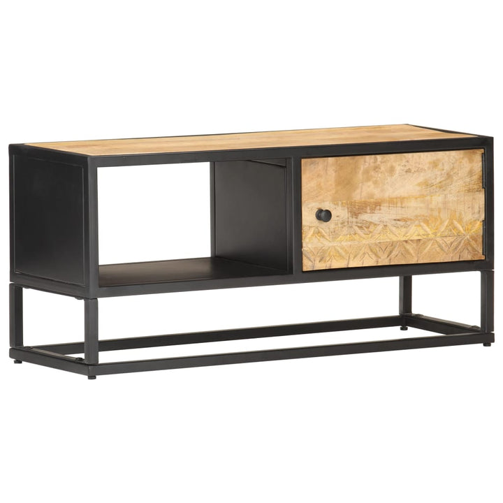 Tv-Bänk Med Snidad Dörr 130X30X40 Cm Grovt Mangoträ