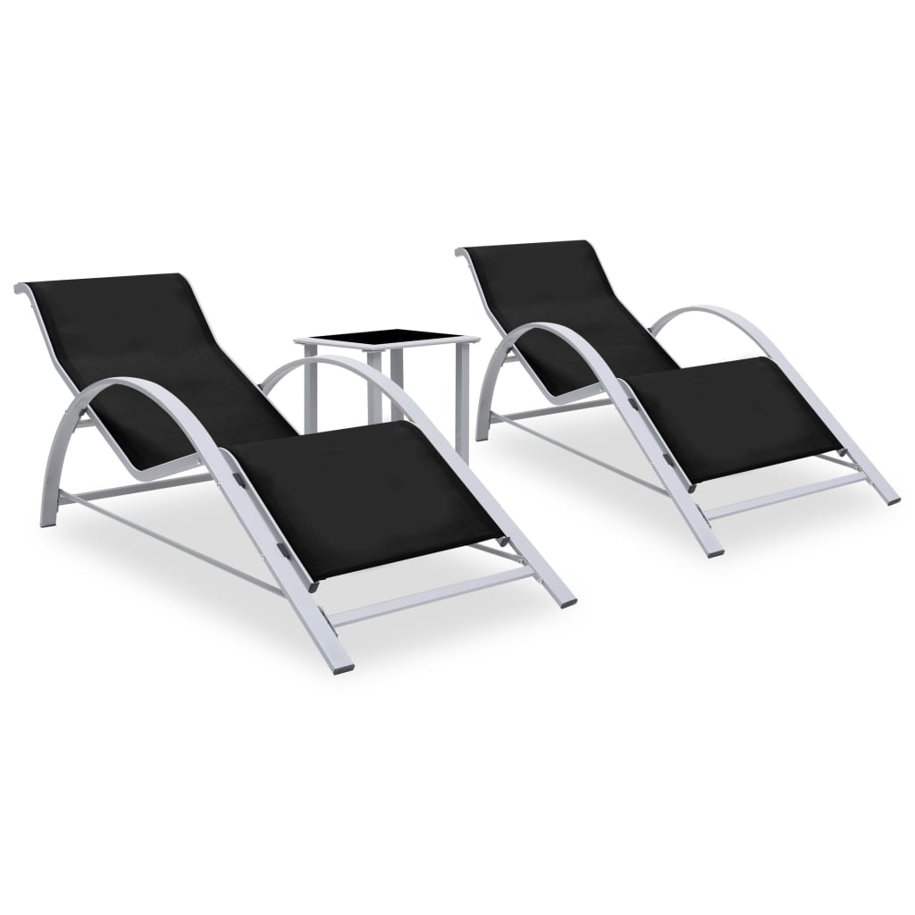 Solsängar 2 St Med Bord Aluminium Svart
