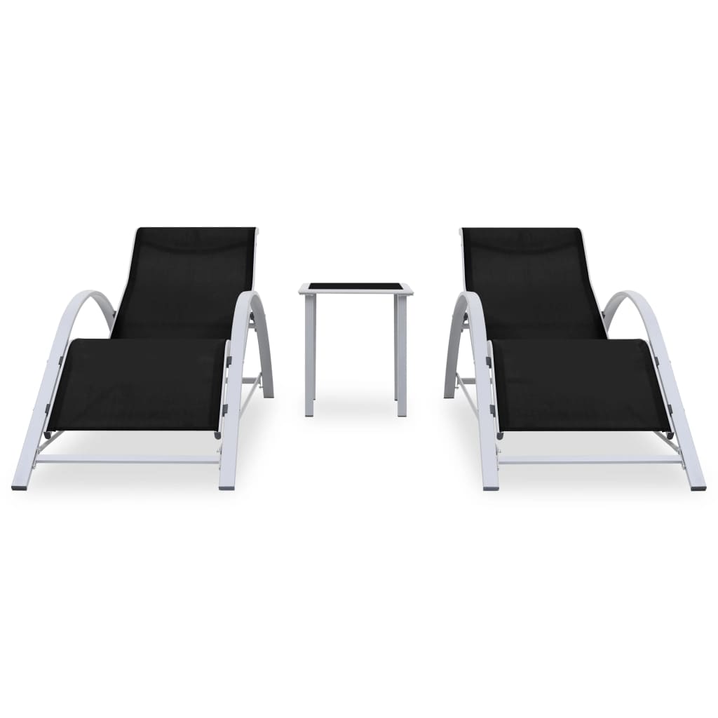 Solsängar 2 St Med Bord Aluminium Svart
