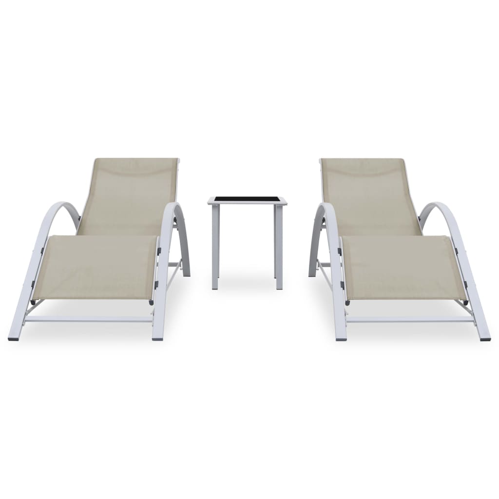 Solsängar 2 St Med Bord Aluminium Gräddvit