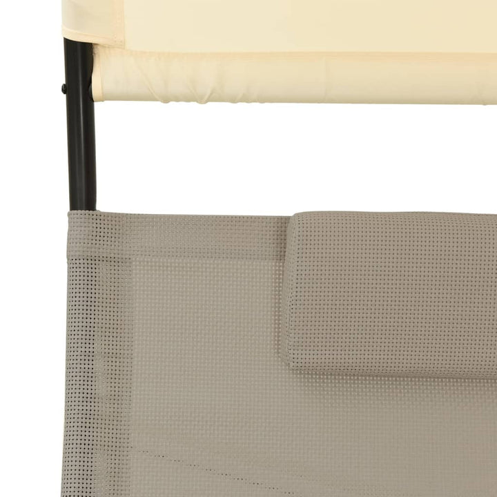Dubbel Solsäng Med Tak Textilen Taupe Och Gräddvit