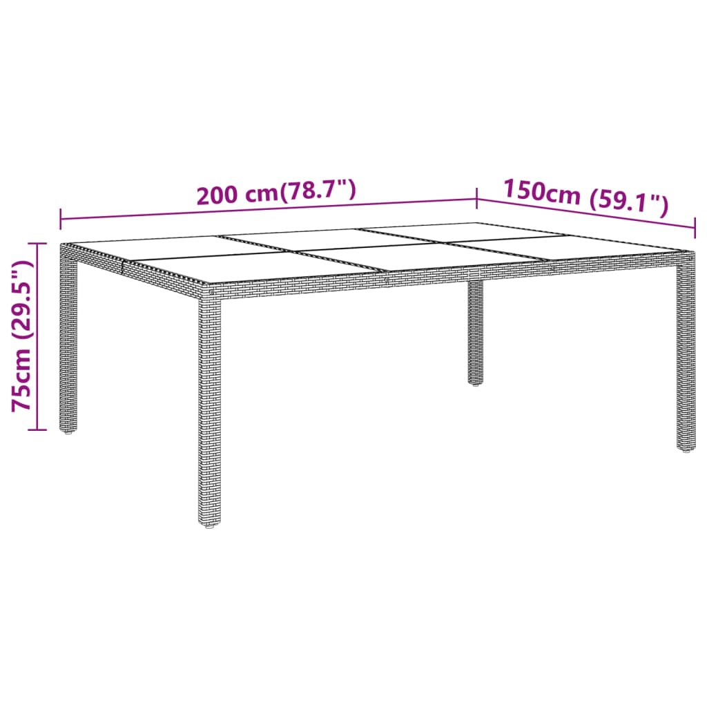 Utebord 200X150X75 Cm Härdat Glas Och Konstrotting