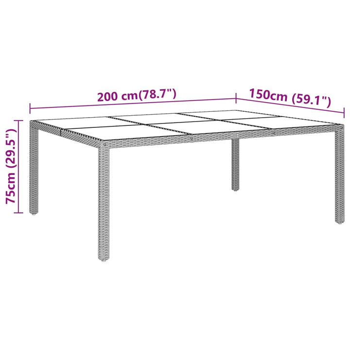 Utebord 200X150X75 Cm Härdat Glas Och Konstrotting