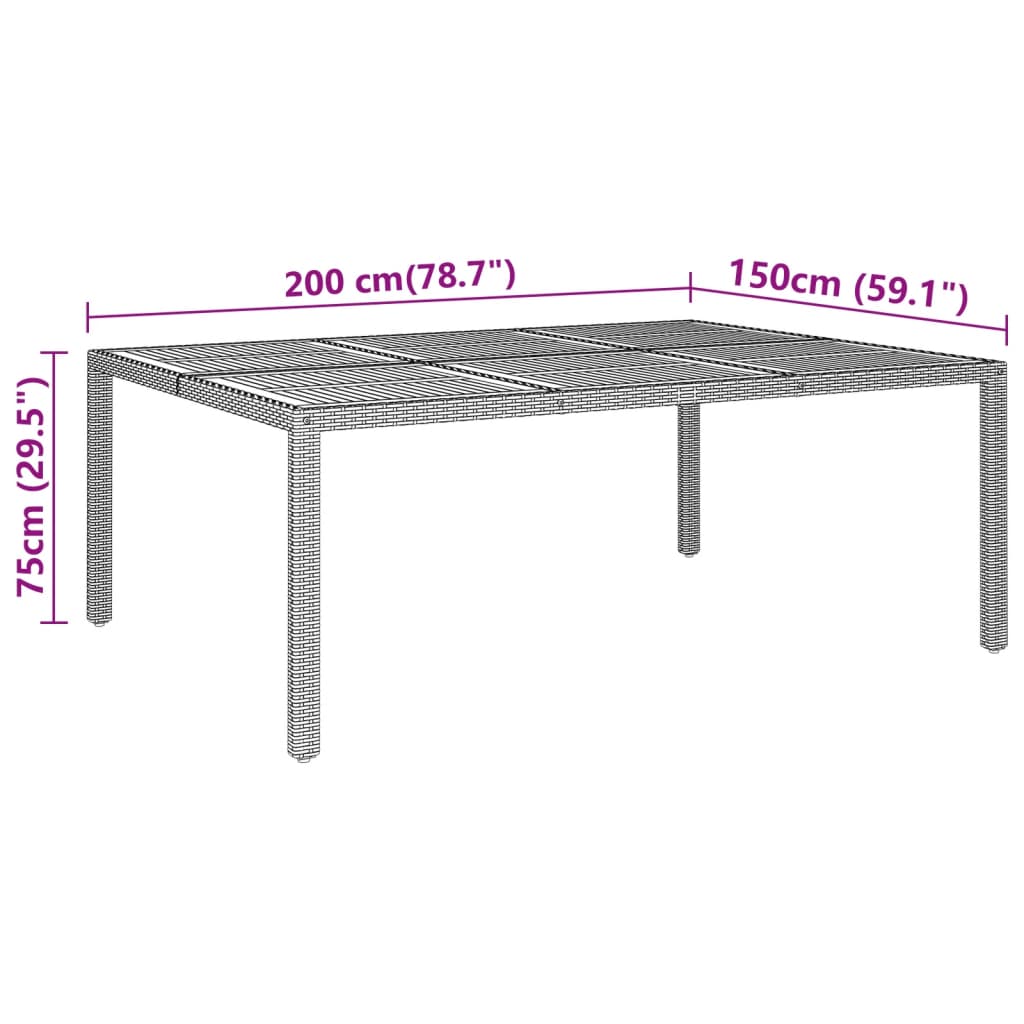 Trädgårdsbord 200X150X75 Cm Akaciaträ Och Konstrotting