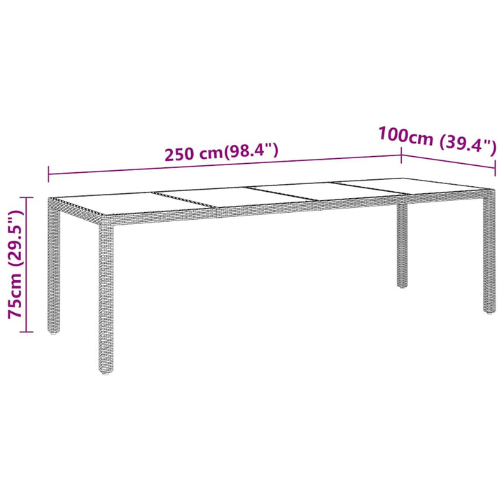 Trädgårdsbord 250X100X75 Cm Härdat Glas Och Konstrotting