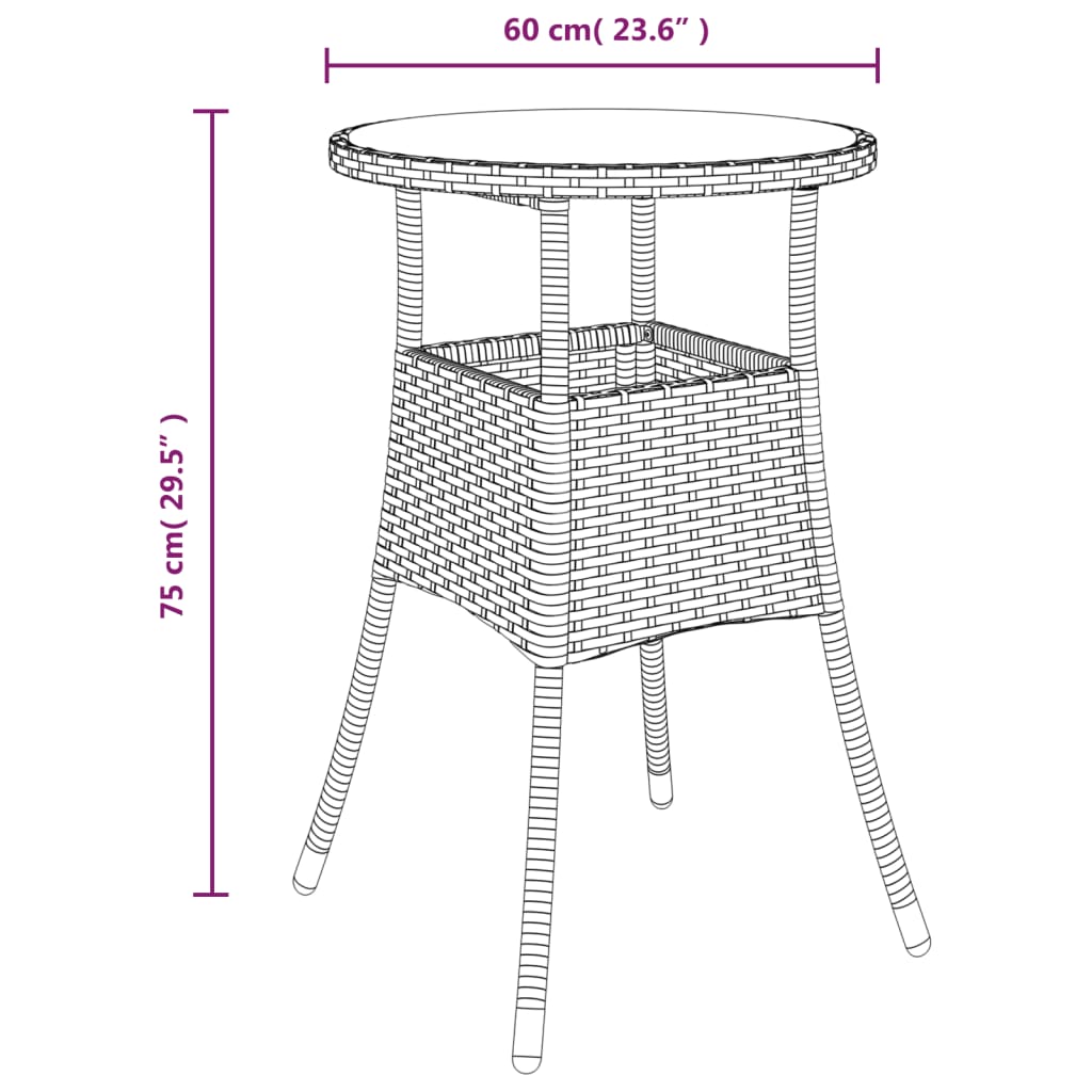 Trädgårdsbord Ø60X75 Cm Härdat Glas Och Konstrotting
