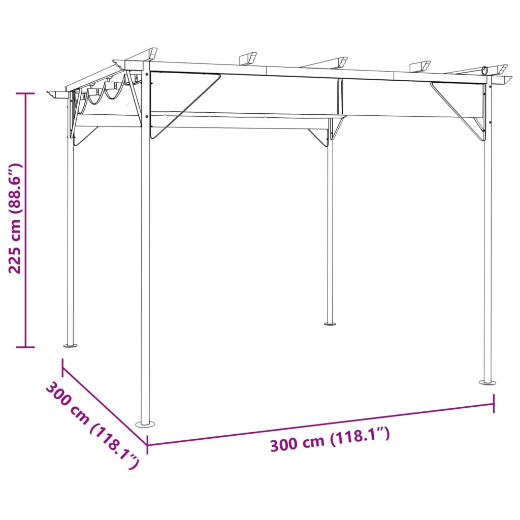 Pergola Med Infällbart Tak 3X3 M Stål 180 G/M²