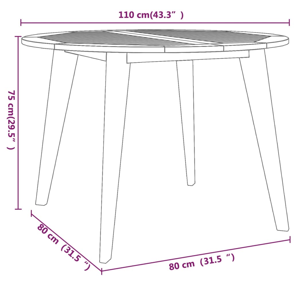 Trädgårdsbord Ø110X75 Cm Massivt Akaciaträ